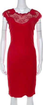 Roberto Cavalli Red Lace Insert Detail Sleeveless Dress