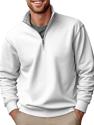 Generic Mens Half Zip Sweatshirt - Mens Plain Sweatshirt Casual Zip Standing Collar Thickened Padded Sweatshirt Solid Colour Loose Sports Casual Comfy Sweatsh