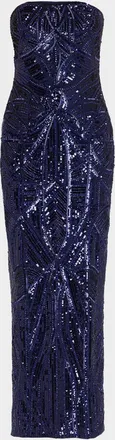 Pamella Roland Strapless Beaded Tulle Column Gown