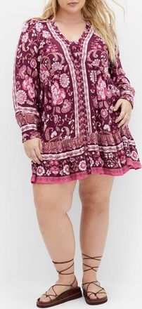 City Chic Fiona Long Sleeve Minidress in Purple Print at Nordstrom, Size Xxl
