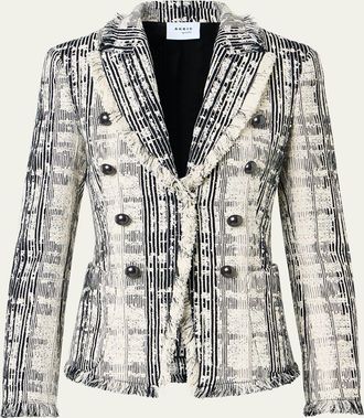 Akris Fringed Boucle Tweed Double-Breasted Blazer