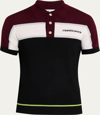 Casablanca Mens Stripe Knit Logo Polo Shirt