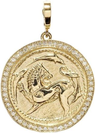 Azlee 18kt yellow gold large Animal Kingdom Coin pendant - women - 18kt Yellow Gold/Diamond - One Size