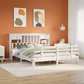 vidaXL Cama Con Estanter&iacute;a Sin Colch&oacute;n Madera Maciza Blanca 180x200 Cm Vidaxl