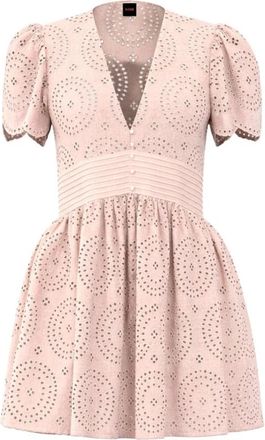 HUGO BOSS C_Debrody Jurk - Dames - Korte kleedjes - Roze - XL - Katoen - Kleedjes