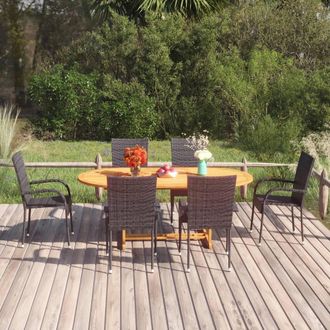Berkfield Home 7 Piece Garden Dining Set Poly Rattan Black