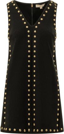 Michael Kors Kleedjes, Dames, Zwart, M, V-hals Jurk met Studs