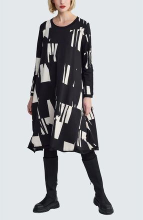 Luukaa D'Celli Rivelle Printed Jersey Dress in Ivory Black at Nordstrom, Size 10