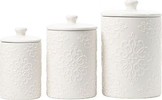 10 Strawberry Street 3Pc Embossed Ceramic Kitchen Canister Set