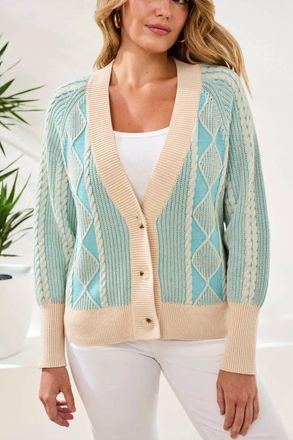Tribal Puff Sleeve Sweater Cardigan In Aquasky
