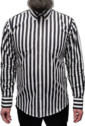 Relco Mens Striped Long Sleeve Button Down 60s Shirt White/Black 2XL