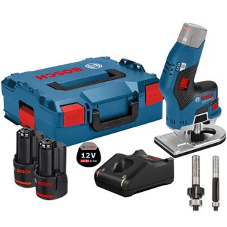 Bosch Fresadora De Bordes Inal&aacute;mbrica Gkf 12v-8 12 V / 2x 2,0 Ah Bater&iacute;a + Cargador Incl. 2x Fresas En L-boxx