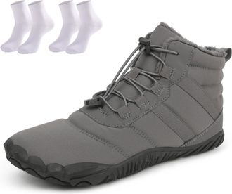 Generic Waterproof Snow Boots for Women | Non-Slip Fur Lined Mid Calf Sneakers | Lightweight Ankle Booties for Cold Weather Hiking(Gray 6,12.5 Women/11.5 Men)