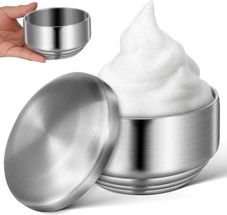 No Brand Jabonera De Acero Inoxidable Con Tapa Para Hombre: Ideal Para Crema Y Espuma De Afeitar, Accesorio De Ba&ntilde;o Perfecto Y Herramienta Para Mezclar