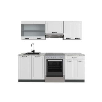 Vicco Mueble De Cocina R-line, Casa De Campo Blanca/antracita, 200 Cm, Et M&aacute;rmol