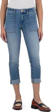 Kut from the Kloth Stevie Raw Hem Crop Straight Leg Utility Jeans in Traditional W/m at Nordstrom, Size 10
