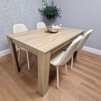 Kosy Koala Modern Dining Table Set with 4 Cream Gem Pattern Chairs Dining Room Furniture in Brown