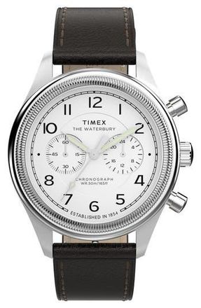 Timex Waterbury Metropolitan Chronograph Leather Strap Watch, 41mm in Brown at Nordstrom Rack
