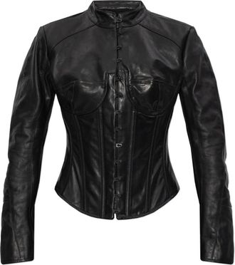 Balenciaga Leren Jas met Opstaande Kraag - Dames - Leren en Su&egrave;de Jassen - Zwart - XS - Leer - Jassen