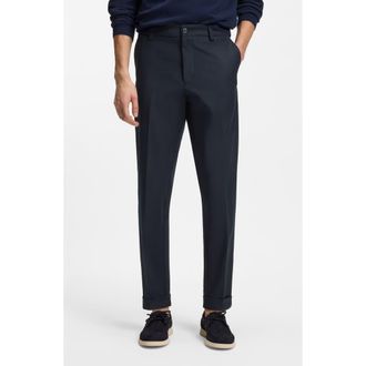 BOSS Kane Flat Front Straight Leg Pants in Dark Blue at Nordstrom, Size 32 X 32