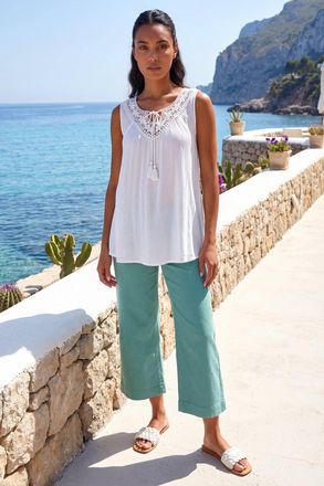 Roman Embroidered Tie Neck Vest Top