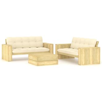 vidaXL Set De Sof&aacute;s Jard&iacute;n 3 Piezas Con Cojines Madera Pino Impregnada Vidaxl