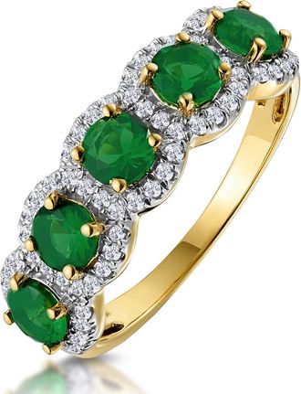 The Diamond Store Emerald and Diamond Halo 5 Stone Asteria Ring in 18K Gold