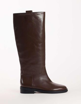Topshop Penelope stivale da equitazione in vera pelle color cioccolato-Marrone