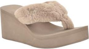 Guess Sabinn Faux Fur Wedge Sandal in Light Natural at Nordstrom Rack, Size 10