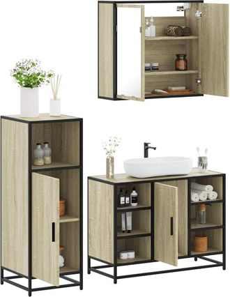 vidaXL Vidaxl - Set De Muebles De Ba&ntilde;o 3 Pzas Madera Contrachapada Roble Sonoma