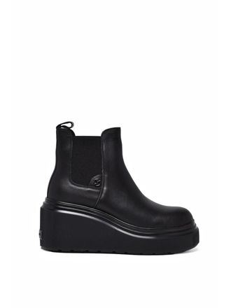 Janet & Janet Black Leather Wedge Ankle Boots
