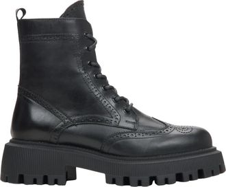 Estro & Luminara Enkellaarsjes met veters - Dames - Veterlaarzen - Zwart - 41 EU - Leer - Schoenen