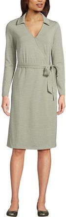 Lands End Cotton Modal Collared Wrap Dress in Sage Thin Stripe at Nordstrom, Size X-Small P