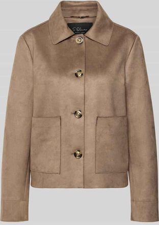 s.Oliver Black Label Regular Fit Jacke in Lederoptik mit Umlegekragen in Taupe, Gr&ouml;&szlig;e 34