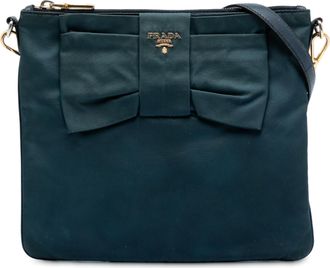 Prada Pre-owned Womens Tessuto Fiocco Bow Crossbody - Teal Textile - One Size