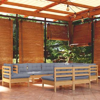 vidaXL Juego De Muebles De Jard&iacute;n 9 Pzas Y Cojines Madera Maciza Pino Vidaxl