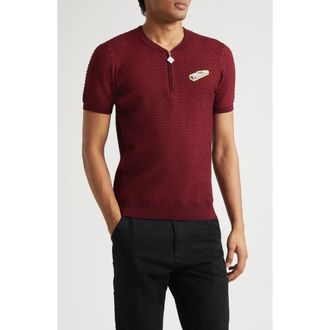 Casablanca Bubble Jacquard Quarter Zip Polo in Burgundy at Nordstrom, Size Xx-Large