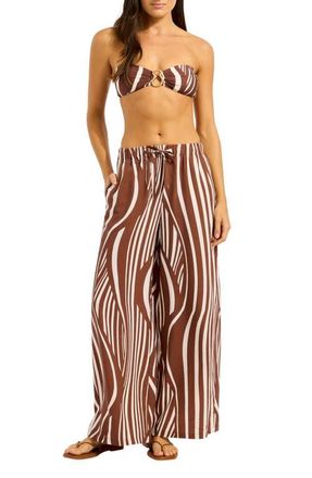 Seafolly Print Wide Leg Pants in Cocoa at Nordstrom, Size X-Large
