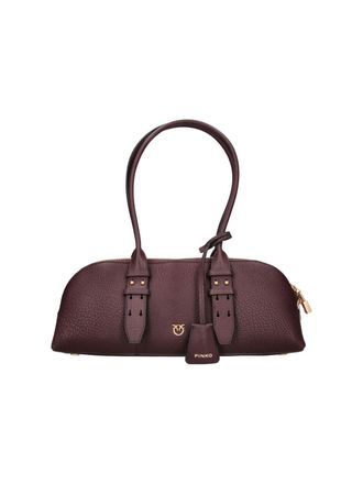 Pinko Bordeaux Leather Horizontal Bowling Tote Bag