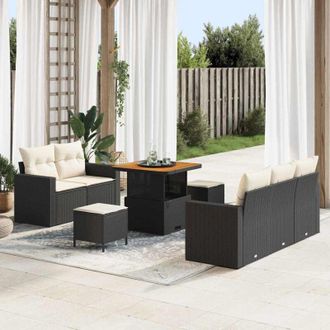 vidaXL Conjunto De Sof&aacute; De Jard&iacute;n 8 Pcs Negro Rat&aacute;n Sint&eacute;tico Vidaxl