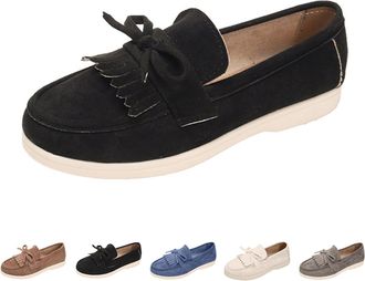 Generic Womens Moccasins, Laceless, Walking Shoes, Ballerinas with Bow, Soft Sole, Suede Shoes, Low Shoes, Round Toe, Flat Sole, Boat Shoes, Lightweight Loafe