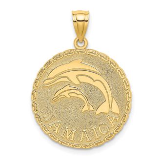 Diamond2Deal 14k Yellow Gold JAMAICA Dolphins Disk Charm