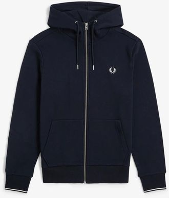 Fred Perry Hooded Zip Through Sweatshirt - Heren - Sweatshirts & Hoodies - Blauw - Maat: S Katoen