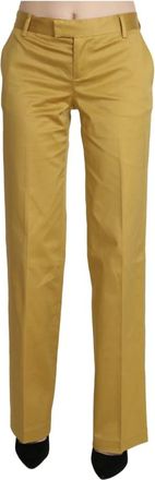 Just Cavalli Mid Waist Straight Formal Pants - Dames - Wijde Broeken - Geel - S - Katoen - Broeken