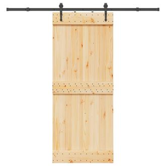 Berkfield Home Sliding Door with Hardware Set 85x210 cm Solid Wood Pine in Brown