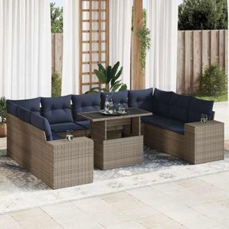 vidaXL Set Sof&aacute;s Jard&iacute;n Y Cojines 10 Pzas Rat&aacute;n Sint&eacute;tico Acacia Gris Vidaxl