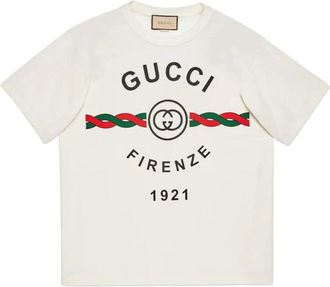 Gucci Tops, Heren, Wit, L, Katoen, Firenze 1921 T-Shirt