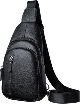 Generic Leather Sling Bag for Men with Multi-compartments Cross Body Pack with Adjustable Shoulder Strap Chest Daypack Shoulder Bag for Hiking Cycling Traveli