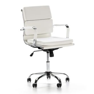 HOMN Sill&oacute;n de oficina reclinable blanco, piel sint&eacute;tica, altura ajustable