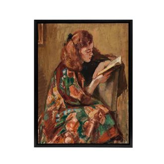 Artery8 Magnus Enckell Portrait of Reading Framed Canvas Wall Art Print in Brown | Size: W24 x H32
